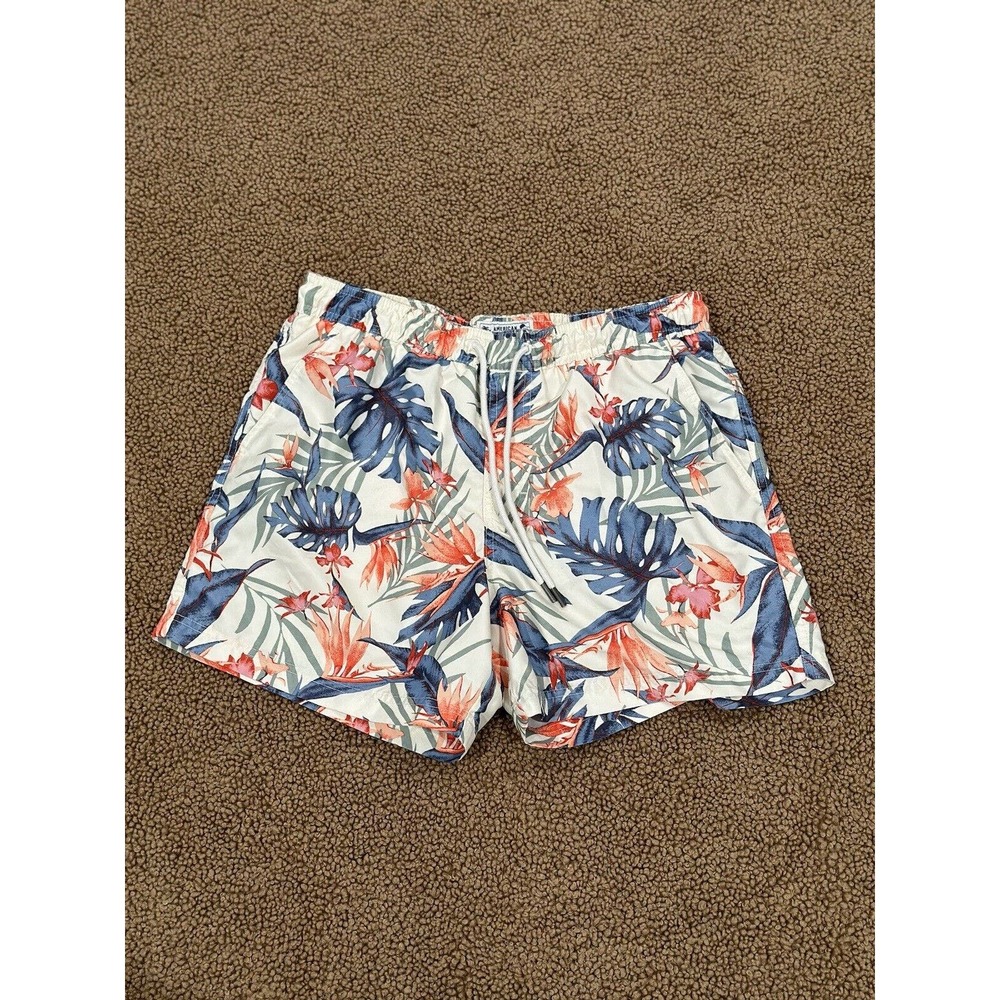 American Eagle Mens Swim Board Shorts White Floral Size Medium Used